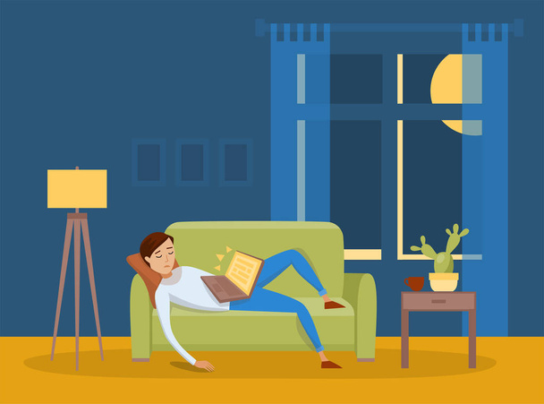 schlafender junger Mann zu Hause Vektor Illustration - Vektor, Bild