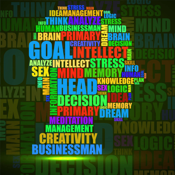 Abstrato silhueta colorido cabeça humana de palavras. Vetor
 - Vetor, Imagem