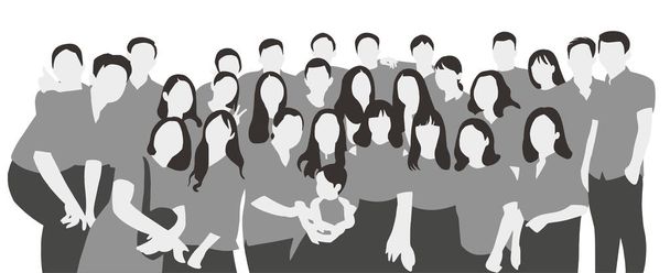 Flat illustration of young people, friends, classmates, students, colleagues, family posing for group photo - Vector, Image