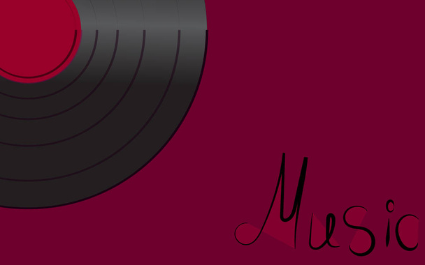 Duhové koženkou hudební analogové retro staré starožitné bokovky vintage gramodeska gramofon a nápis hudbu na fialovém pozadí v levém rohu. Vektorové ilustrace - Vektor, obrázek