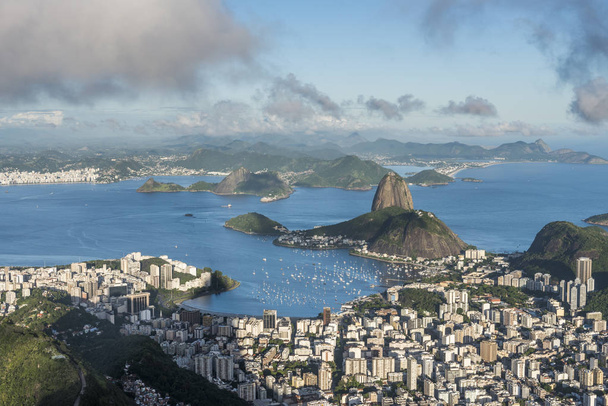 View of Pao de Acucar (Sugar Loaf Mountain) from top of Morro do Corcovado (Corcovado Mountain) - Photo, Image