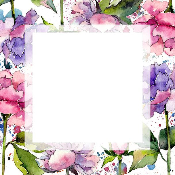 Wildflower peony flower frame in a watercolor style. - Foto, imagen