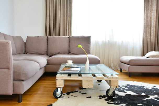 pallet coffee table in modern living room - Photo, Image