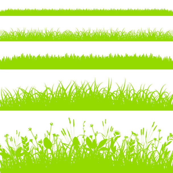 Green grass borders set isolated on white background vector - Vector, Image