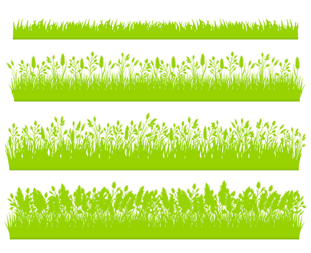 Green grass silhouette borders set isolated on white background  - Vector, Image