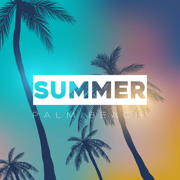 Zomer Californië tumblr achtergronden instellen met palmen, sky en zonsondergang. Zomer plakkaat poster flyer uitnodigingskaart.  - Vector, afbeelding