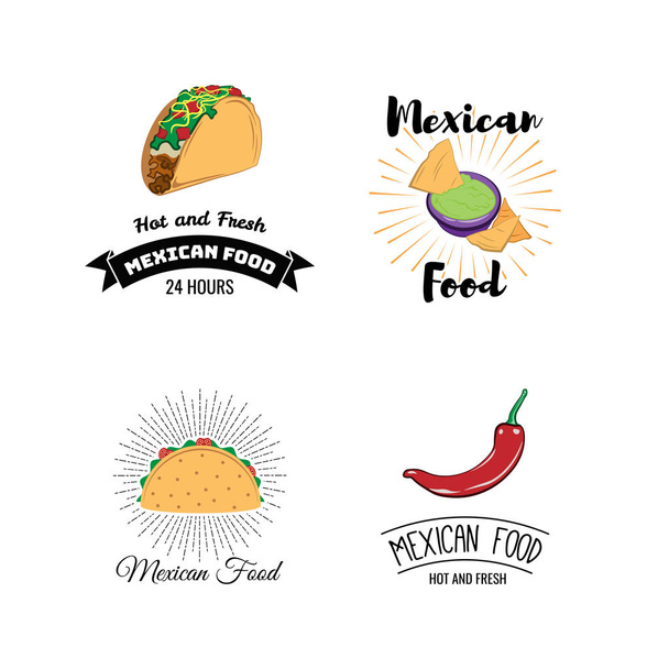 Meksika yemeği menüsü Mini posterler ile geleneksel baharatlı yemek ayarla. Vektör çizim. - Vektör, Görsel