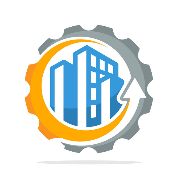 ícone do logotipo com o conceito de processo de implementação do projeto de construção
 - Vetor, Imagem