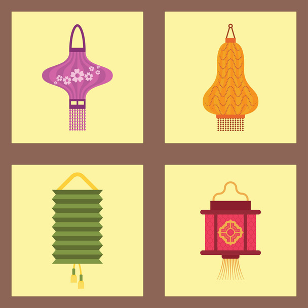 Chinese lantaarn licht papier vakantie vieren Aziatische grafische viering lamp vectorillustratie. - Vector, afbeelding
