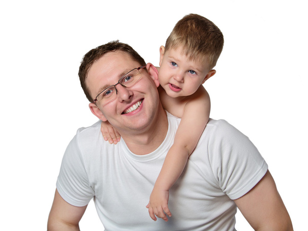 Closeup portrait of a happy father and son together - Fotoğraf, Görsel