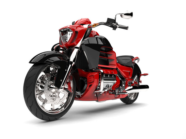 Wściekły czerwony nowoczesne motocykl chopper - epicka strzał - Zdjęcie, obraz
