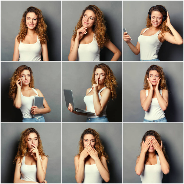 Collage of casual woman emotions - Photo, Image