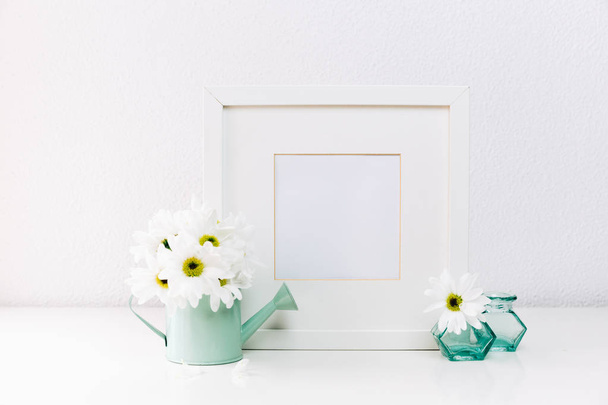 Photo frame with spring flower. Minimal Mock up. Front view, copy space - Fotografie, Obrázek