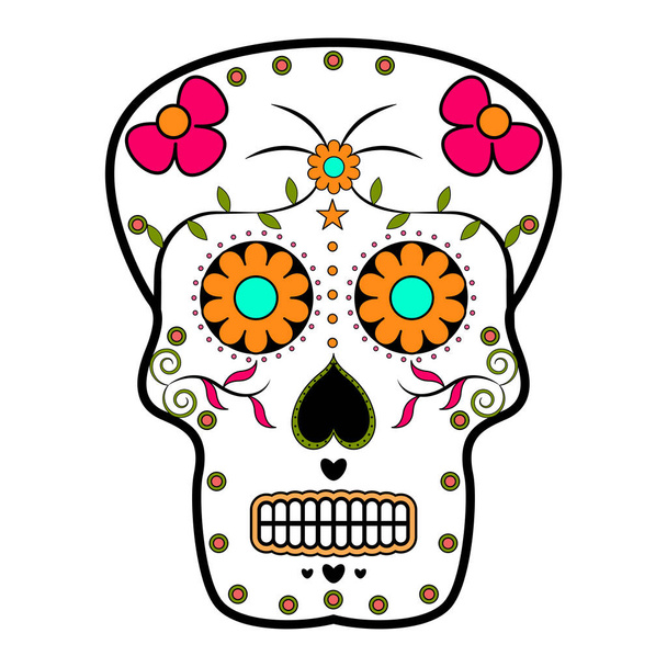 Virágos ornamente fej, koponya. A halottak napja - Vektor, kép