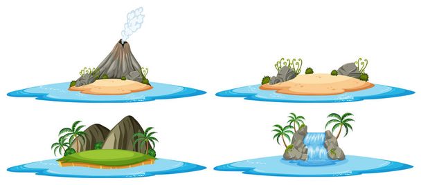 Чотири природні сцени з островами та океаном
 - Вектор, зображення