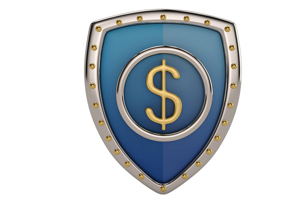 Dollar sign on shield.3D illustration. - Foto, afbeelding