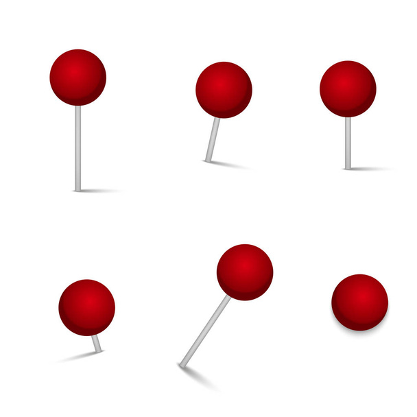 Realistic red push pins. Vector. - Vector, afbeelding