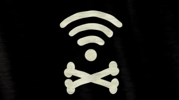 ワイヤレス ネットワーク wi-fi と骨風に手を振る波綿生地の高詳細で柔らかい繊維からジャックの海賊旗のシンボルです。海賊コンセプト. - 映像、動画