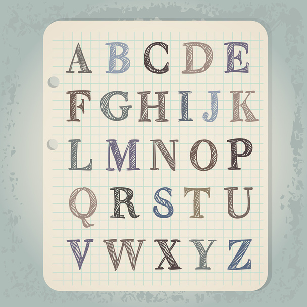 Hand drawn abc letters on wintage notepad background - Vektor, kép