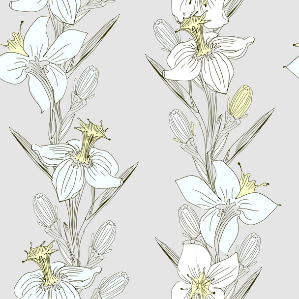 Daffodils delicate drawing by hand - Vector, Image