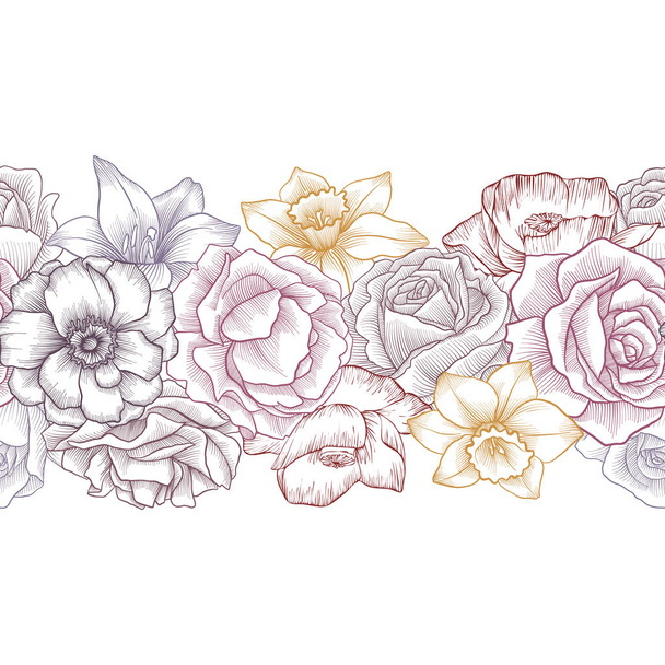 vintage vector floral seamless pattern - Вектор,изображение