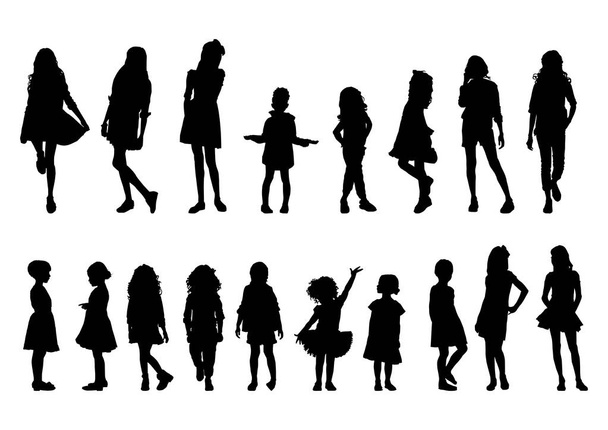 Silhouetten von Mädchen unterschiedlichen Alters in Bewegung - Vektor, Bild