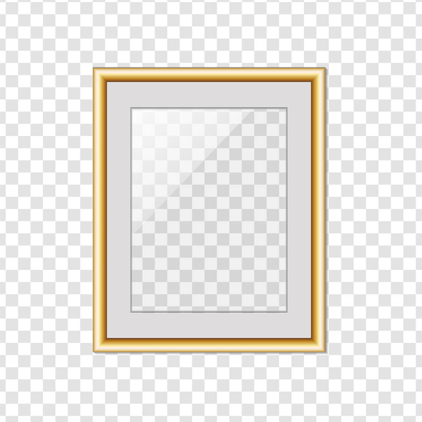 Золота картина або фоторамка зі склом ізольовані на прозорому
 - Вектор, зображення