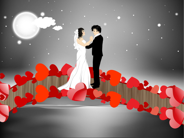 Valentines Day night background with newly married couple dancin - Vektor, obrázek
