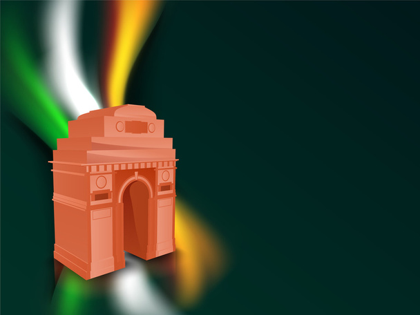 Indian flag color creative wave background with India Gate. EPS - Vector, Image