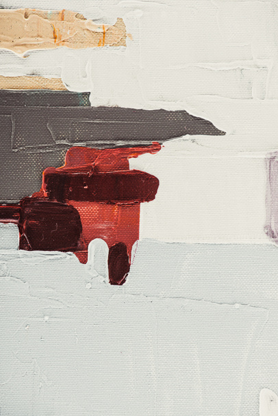 primer plano de trazos de pincel beige y borgoña en la pintura al óleo abstracta
 - Foto, Imagen