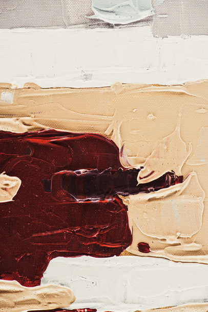 close up of beige and burgundy brush strokes on oil painting - Photo, Image