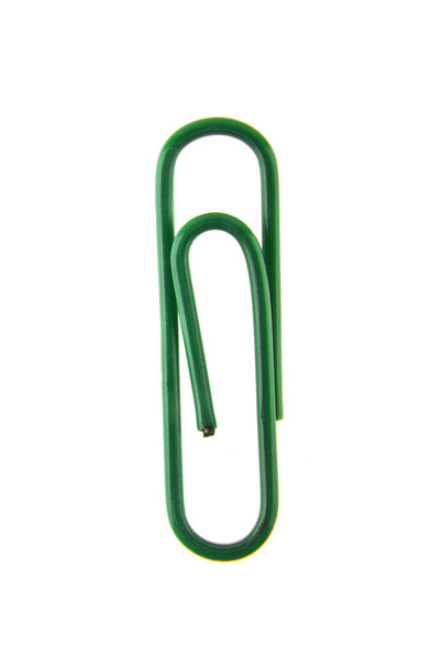 green paper clip isolated on white background - Foto, imagen