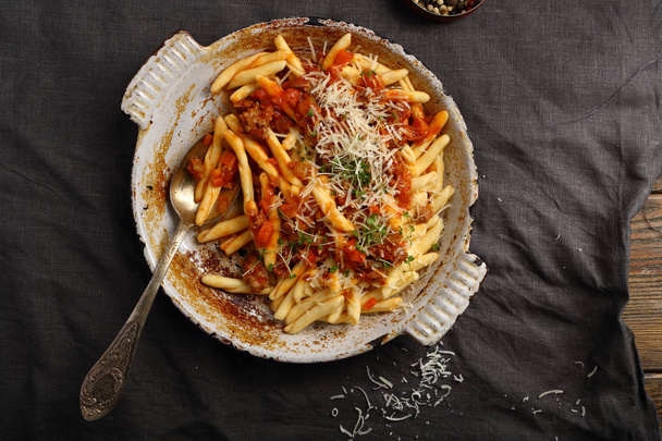 Bolognese pasta with cheese in pan - Photo, Image
