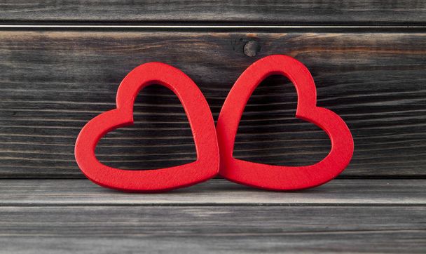 red hearts on a wooden background - Photo, image