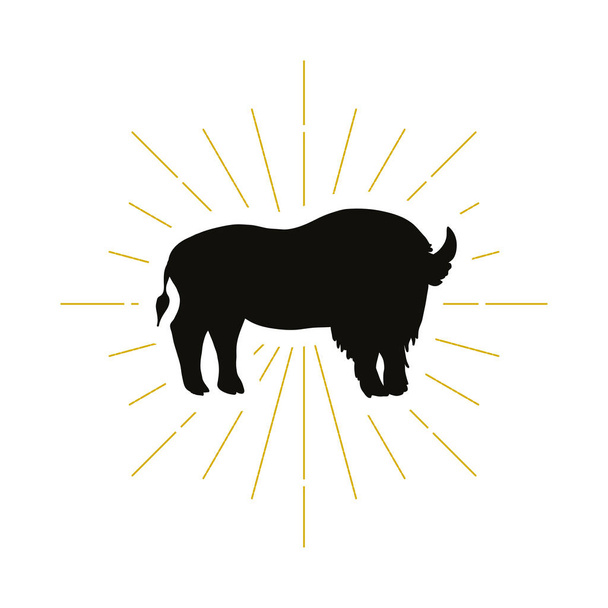 Logo silhouette bison debout rétro
 - Vecteur, image