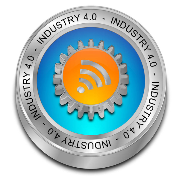 γυαλιστερό μπλε βιομηχανία 4.0 κουμπί - 3d απεικόνιση - Φωτογραφία, εικόνα