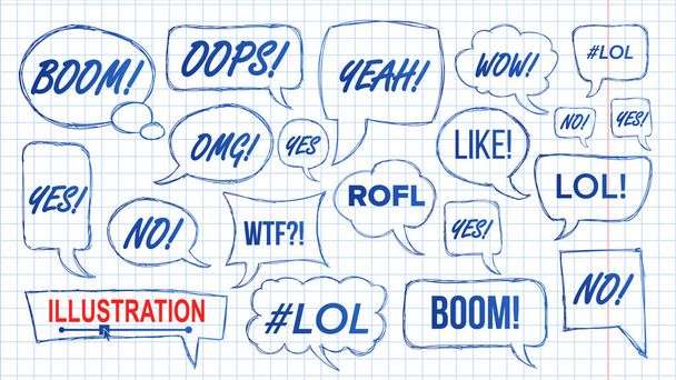 Lol Speech Bubbles Skech Set Vector. Fun Symbol. Emotion. Facial Expression. Expressions Hand Drawn Lol Stickers. Teen Slang Abbreviations. Illustration - Vector, Image