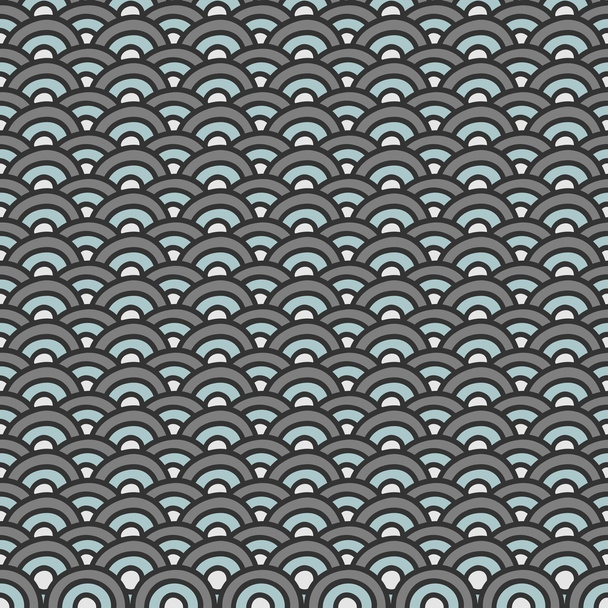 Retro gray blue wave shaped elements abstract geometric seamless pattern on white background - Vector, imagen