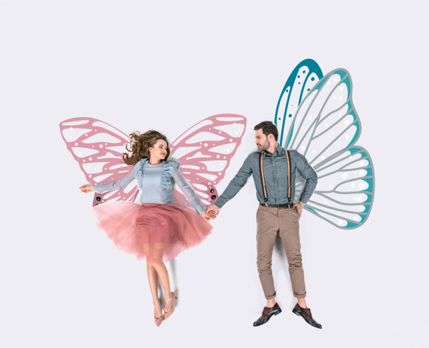 creativo collage disegnato a mano con coppia con ali di fata
 - Foto, immagini