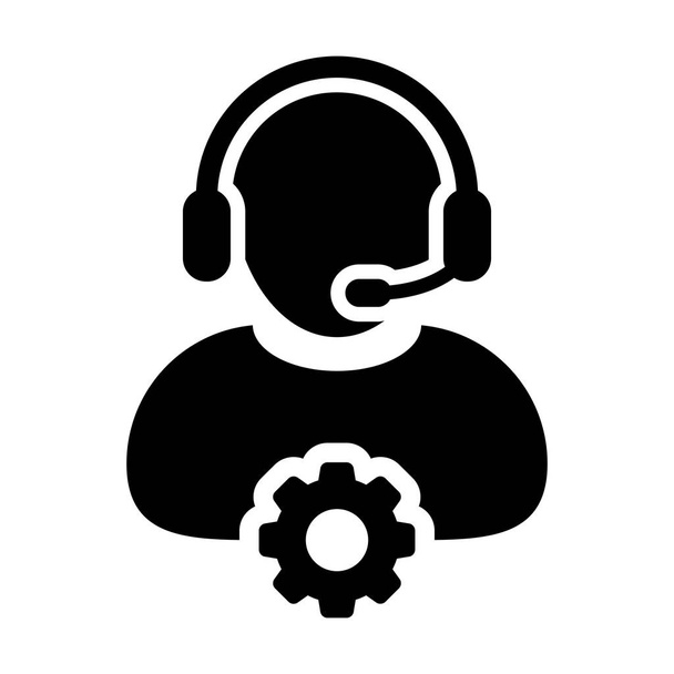 Icono de servicio Vector Male Operator Person Profile Avatar with Gear Cog
 - Vector, imagen