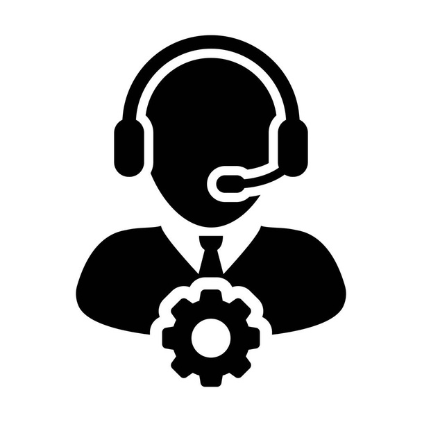Icono de servicio Vector Male Operator Person Profile Avatar with Gear Cog
 - Vector, Imagen