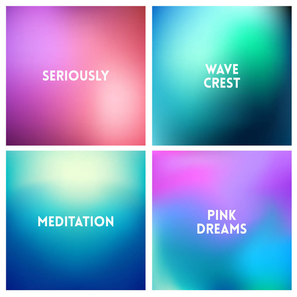 Abstract vector blue pink blurred background set 4 colors set. Square blurred backgrounds set - sky clouds sea ocean beach colors - Vector, Image
