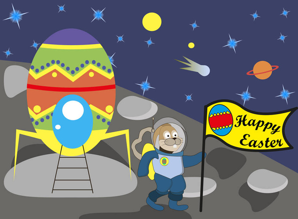 Coniglietto di Pasqua sulla luna con la bandiera
 - Vettoriali, immagini