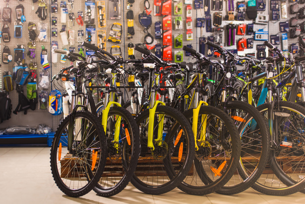 new modern bicycles selling in bike shop - Foto, Imagen