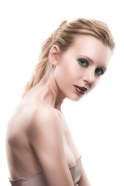 Portrait of beautiful young blond woman with clean face. High ke - Foto, immagini