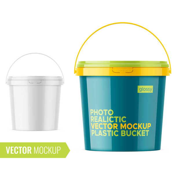 White glossy plastic bucket mockup template. - Vector, Image