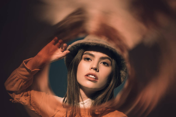 portrait of fashionable  woman in hat looking away - Photo, Image
