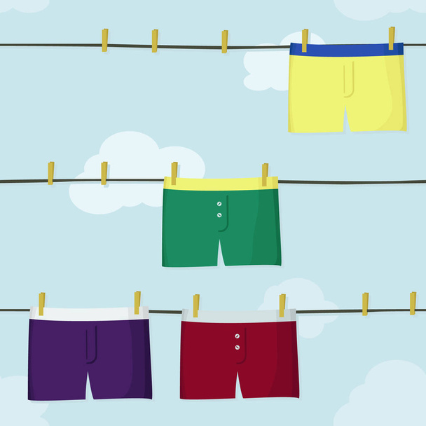 Men`s underwear hanging on clothesline - vector illustration - Vector, Image