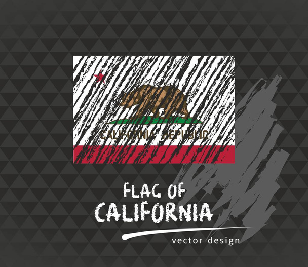 カリフォルニア州旗、暗いグランジ背景のベクトル スケッチ手描きイラスト - ベクター画像