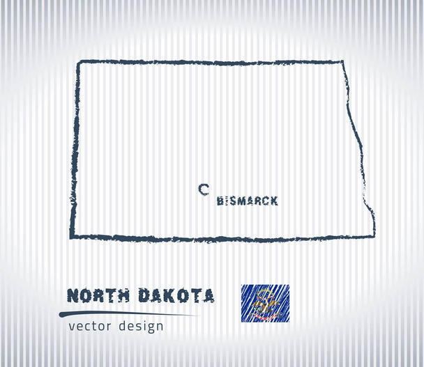North Dakota Vektor Kreide Zeichnung Karte isoliert auf weißem Hintergrund - Vektor, Bild